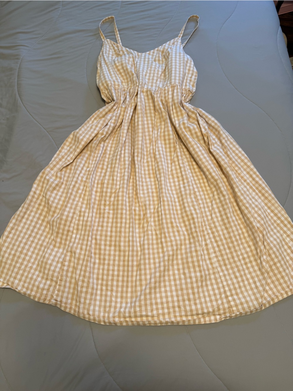 Old Navy Midi Dress | Beige Gingham | Size M